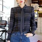 Stripe Tie-neck Blouse