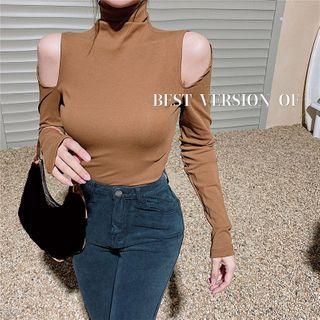 Long-sleeve Cold Shoulder Turtleneck Top
