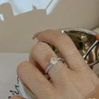 Rhinestone Alloy Open Ring 01 - Set Of 2 - Silver - One Size