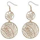 Leaf Perforated Disc Dangle Earring 1 Pair - Hook Earring - Gold - One Size
