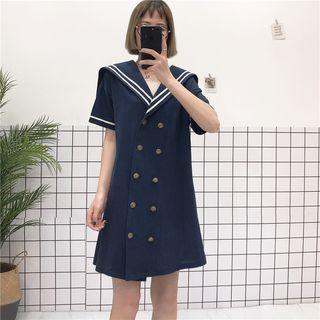 Short-sleeve Sailor Collar Double Breasted Dress