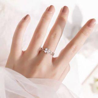 Clover Rhinestone Sterling Silver Ring 1pc - Silver - One Size