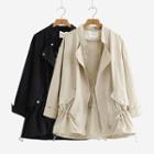 Drawstring Snap Button Trench Jacket