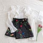Floral Irregular Skirt Black - One Size