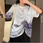 Elbow-sleeve Ruched Tie-dye T-shirt White - One Size