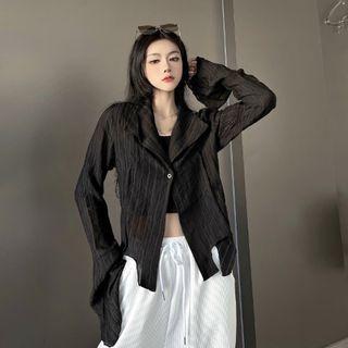 Irregular Striped Shirt Black - One Size
