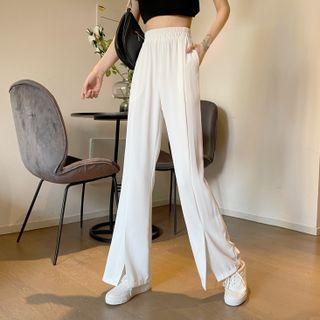 High-waist Oversized Front-slit Pants