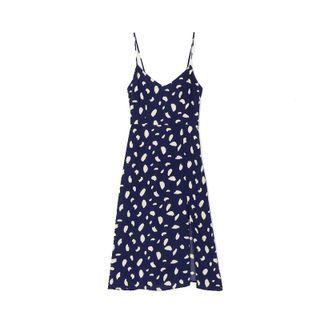 Spaghetti-strap Print Slit A-line Dress