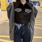 Color Panel Pocket-detail Long-sleeve Cropped Jacket