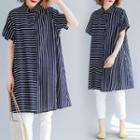 Short-sleeve Stripe Panel Shirt As Shown In Figure - One Size