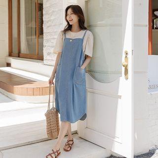 Double-strap Long Denim Overall Dress