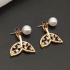 Faux Pearl Rhinestone Alloy Whale Tail Dangle Earring 1 Pair - Ear Studs - One Size