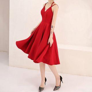 Strappy Bow Back A-line Cocktail Dress