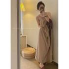 Tie-neckline Sleeveless Maxi Dress Khaki - One Size