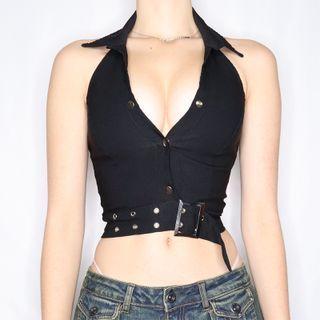Sleeveless V-neck Collar Crop Top