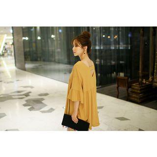 Bell-sleeve Cutaway-back Mini Dress