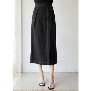 Stitched Long Linen Blend Skirt