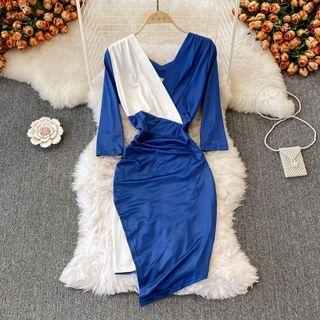Elbow Sleeve V Neck Silky Dress