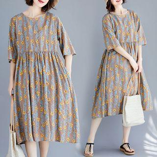 Floral Short-sleeve Medium Maxi Dress As Shown In Figure - L