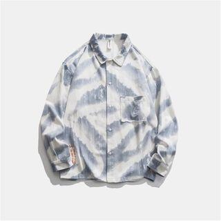 Long-sleeve Lettering Embroidered Faded Shirt