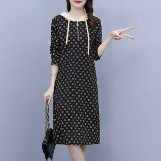 Hooded Letter Print Midi A-line Dress
