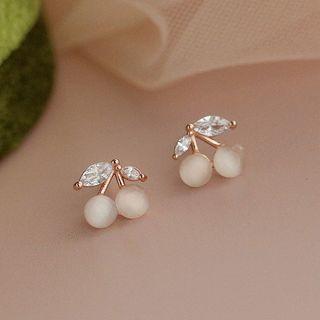 Cat Eye Stone Rhinestone Cherry Stud Earring