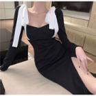 Long-sleeve Two-tone Slim-fit Dress
