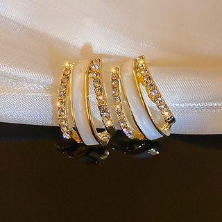 Layered Rhinestone Alloy Earring 1 Pair - Silver Stud - Gold - One Size
