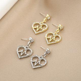 Heart Rhinestone Dangle Earring 1 Pair - E1945-1 - Gold - One Size