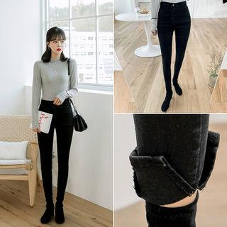 Slit-side Fleece-lined Skinny Jeans