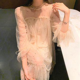Long-sleeve Mesh Sequined Dress
