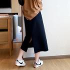 Elastic High-waist Slit-back Midi Skirt
