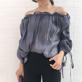Off-shoulder Frill Trim Long-sleeve Blouse
