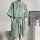 Set Of 2: Short-sleeve Print T-shirt + Print Shorts