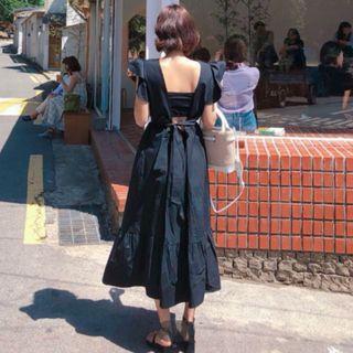 Ruffle Trim Open Back Tie-waist Dress