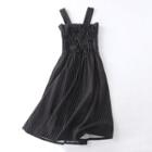 Pinstriped Strappy A-line Midi Dress Black - One Size