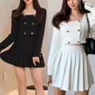Set: Square-neck Top + Plated Skirt