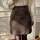 Wool Blend A-line Plaid Miniskirt