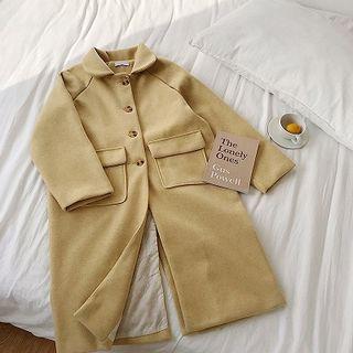 Plain Double-pocket Long-sleeve Acrylic Coat Yellow - One Size