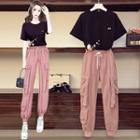 Set: Short-sleeve Floral Print T-shirt + Cargo Harem Pants