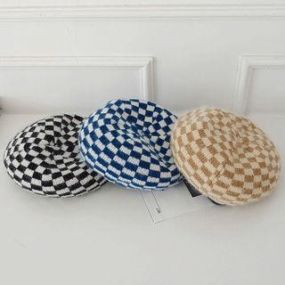 Checkerboard Knit Beret