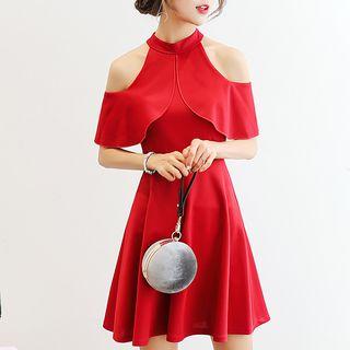 Cape-sleeve Cut Out A-line Party Dress