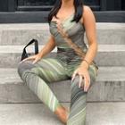 Sleeveless Lace-up Print Fitted Jumpsuit