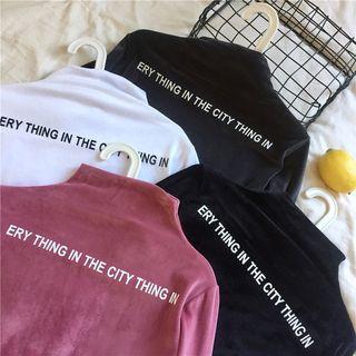 Lettering Long-sleeve Mock-neck T-shirt