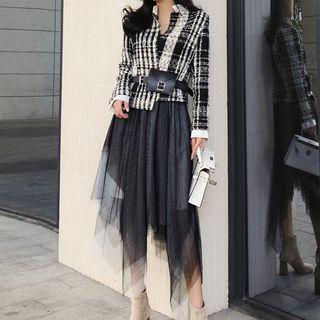 Plaid Jacket / Belt Bag / Midi Mesh Skirt / Set