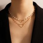 Heart Pendant Faux Pearl Necklace 16440 - 1 Pc - Gold - One Size