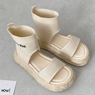 Platform Lettering Cutout Knit Sandals