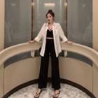 Cross Strap Camisole / Long-sleeve Shirt / Wide Leg Knit Pants