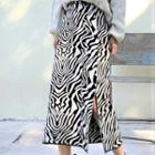 Knit Zebra Pattern Midi A-line Skirt Zebra - Black & White - One Size
