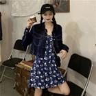 Long-sleeve Denim Jacket / Spaghetti-strap Floral Dress
